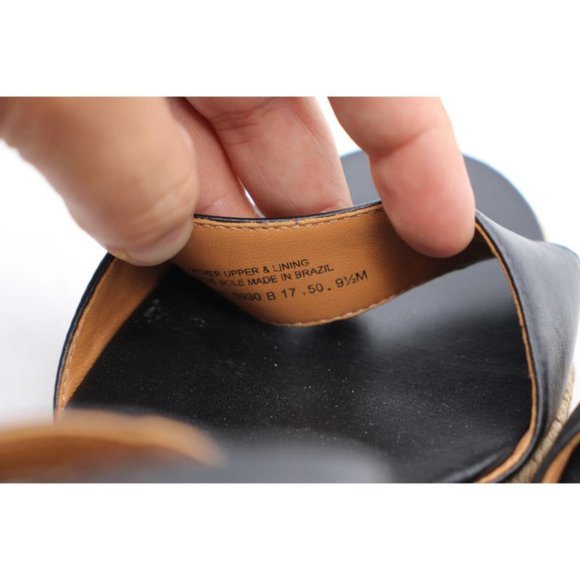 Tory Burch Black Marion Leather Espadrille Trim Quilted Wedge Sandals 9.5 M - Picture 12 of 12